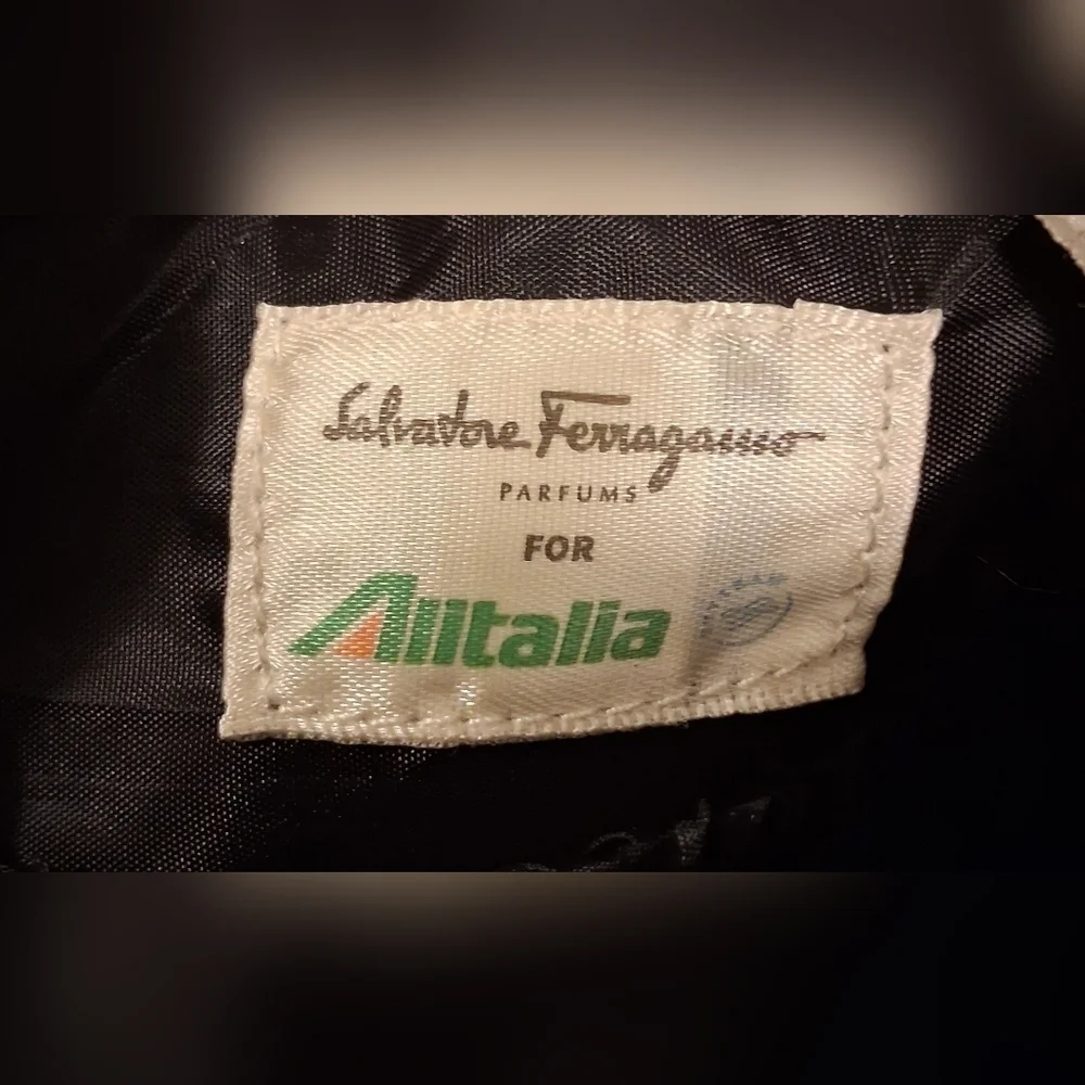 NWOT Salvatore Ferragamo & Air Italia Black Canvas Cosmetic Beauty Travel Bag